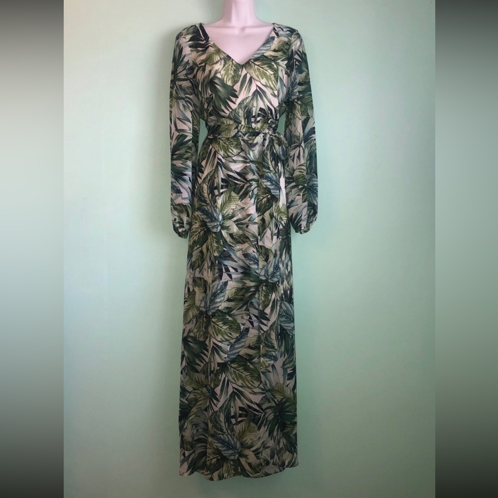 Nine West Green Chiffon Maxi Dress Size 8